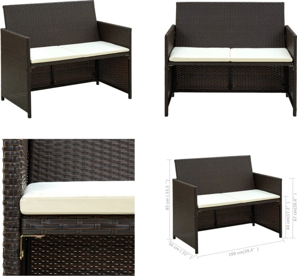 Banc de jardin 2 places en rotin synthétique marron pour patio et balcon