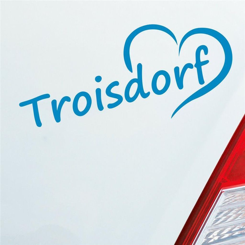 Auto Aufkleber Troisdorf Herz Stadt City Liebe Love Heart 18x8 cm Hellblau Sticker Heckscheibenaufkleber