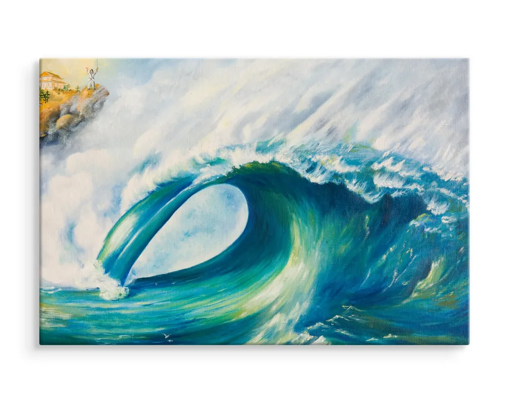 Lapremoly Quadro Su Tela Con Cornice – Spiaggia Blu Oceano Onde, Stampa Artistica 50x101 Cm, Decorazione Parete Soggiorno
