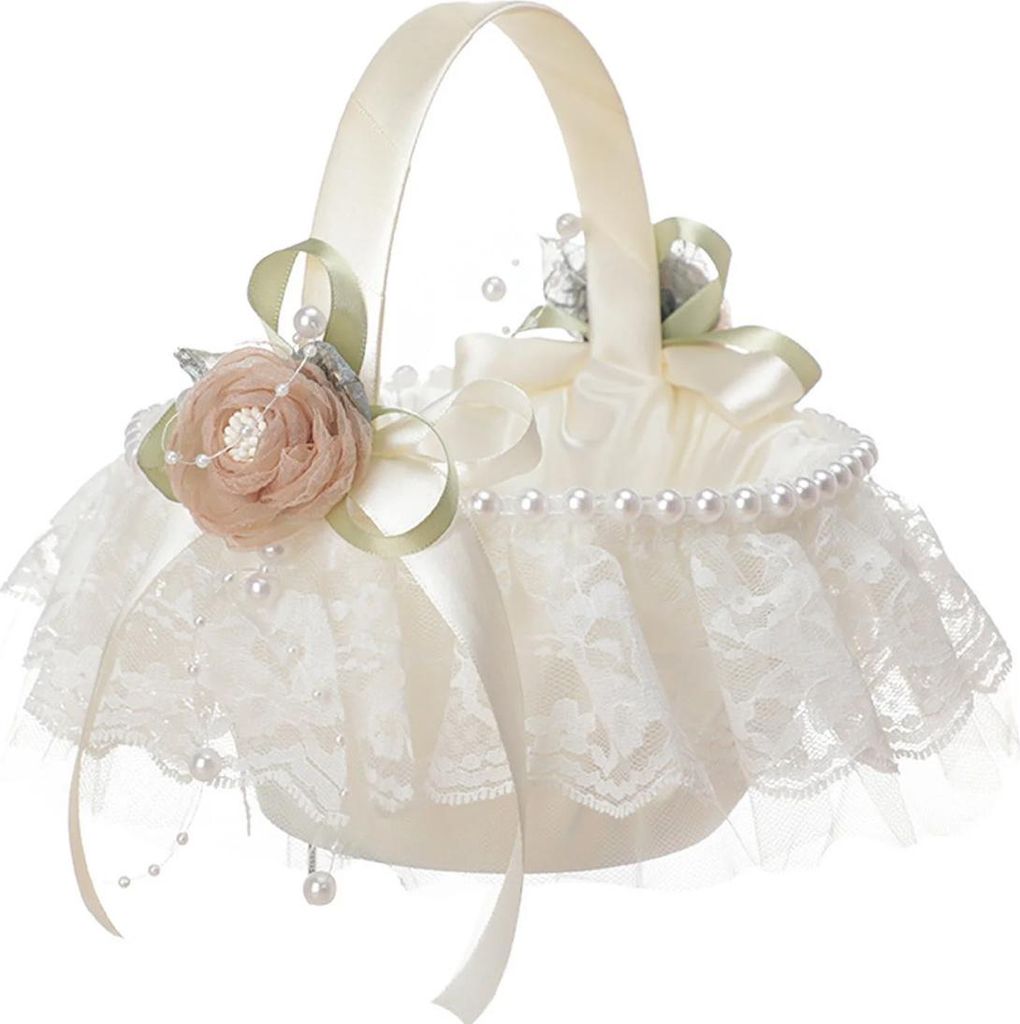 Raumdekor Blumen Hochzeit Braut Blumenmädchen Korb Seide Rose Seidentuch Blumenkorb Verheiratet Bestreut Blumenkorb Hochzeitsbedarf Weiß