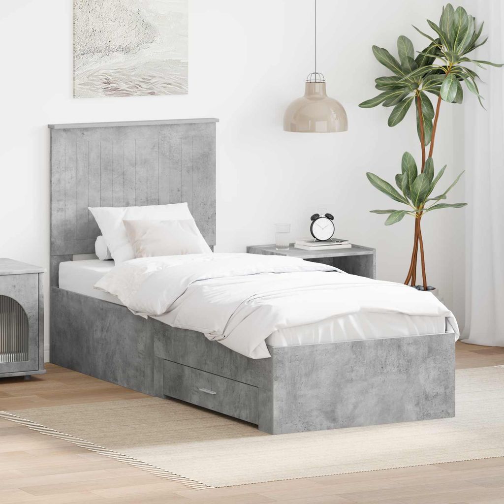 Maison Exclusive - Bettrahmen Beton Grau und Silber 70 x 190 cm Holzwerkstoff