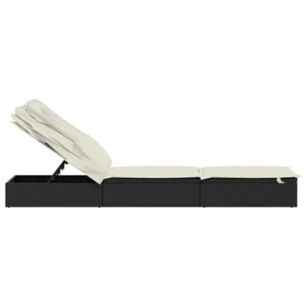 Transat rotin avec toit solaire noir 213x63x97 cm : confort à l'ombre - 7