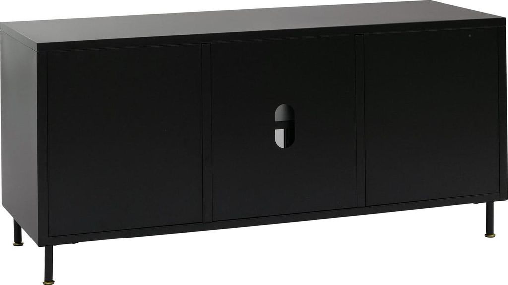 TV-Rack MCW-O87, Lowboard TV-Schrank Sideboard Türen Staufächer Industrial Metall Schilfglas 58x120x40cm schwarz