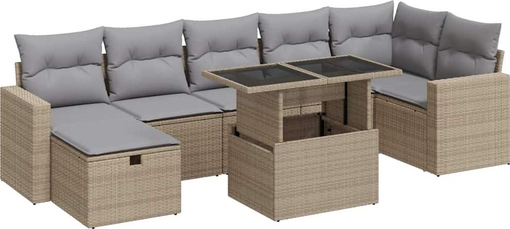 vidaXL 8-tlg. Garten-Sofagarnitur mit Kissen Beige Poly Rattan