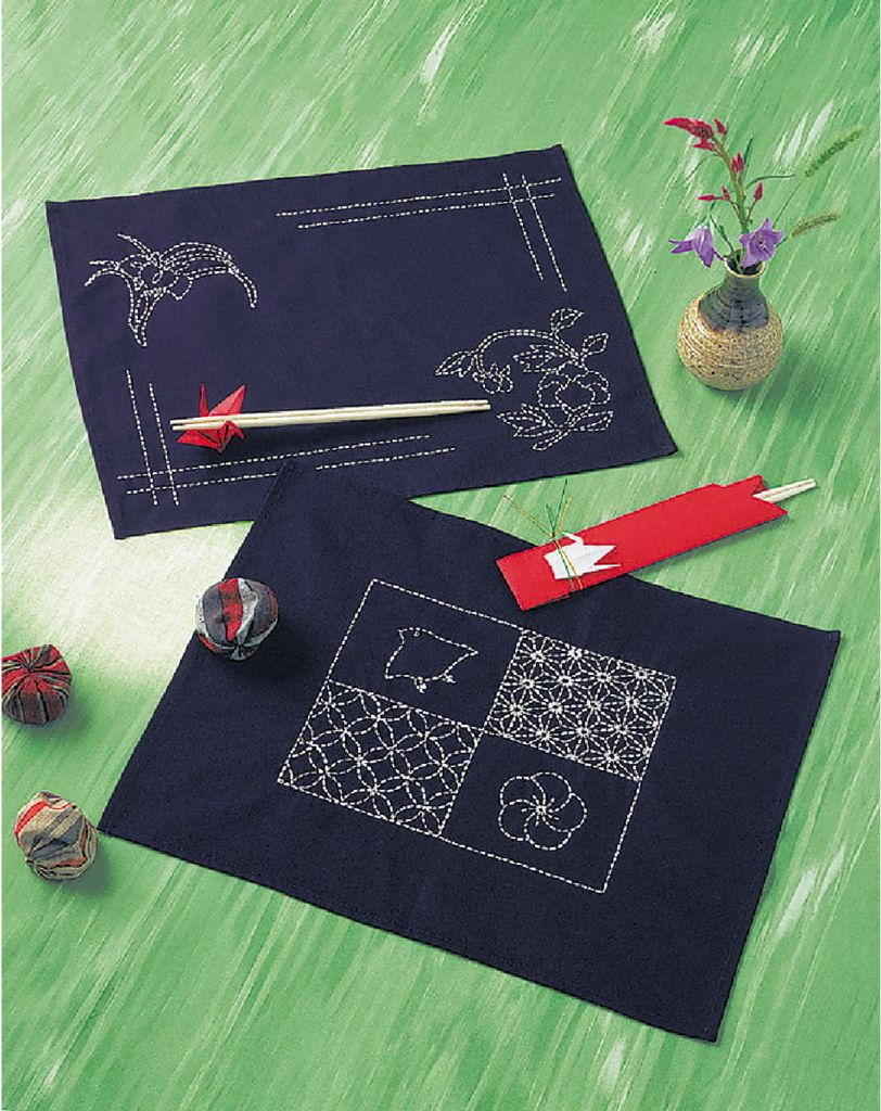 Olympus Sashiko Stickpackung "Tischset", Stoff bedruckt, 33x43cm, Original aus Japan