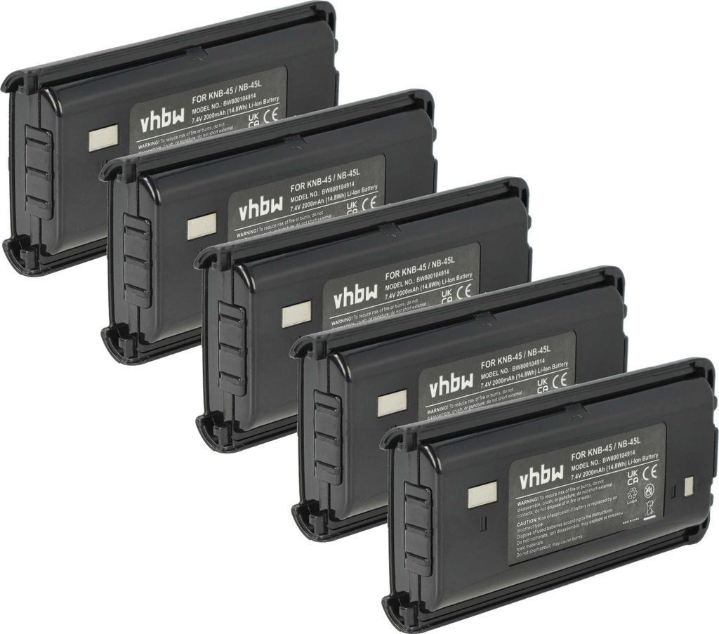 vhbw 5x Akku kompatibel mit Kenwood TK-3302E3, TK-3307M2, TK-3306M3, TK-3302UK, TK-3302T Funkgerät, Walkie Talkie (2000 mAh, 7,4 V, Li-Ion)