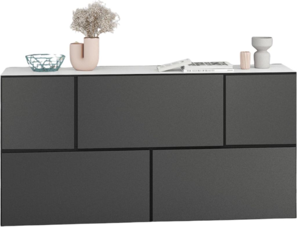 Sideboard VARIANTO 3 Schrank Set 5 tlg., 152 cm, weiß matt / anthrazit matt, Kommode, 3 Schränke mit Klappen, 2 Schränke mit Tür