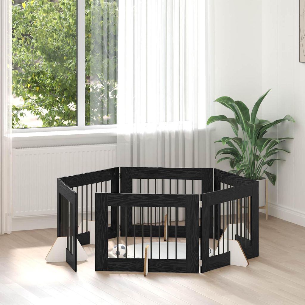 Hundetor mit Ständern 6 pcs Schwarze Eiche 80 x 60 cm - Sonstiges Hundezubehör DE1997