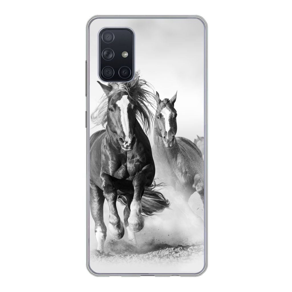 MuchoWow Handyhülle Schutzhülle Hülle für Samsung Galaxy A51 Pferde - Tiere - Illustration Silikon Softcase Handy Hülle - Schutzabdeckung