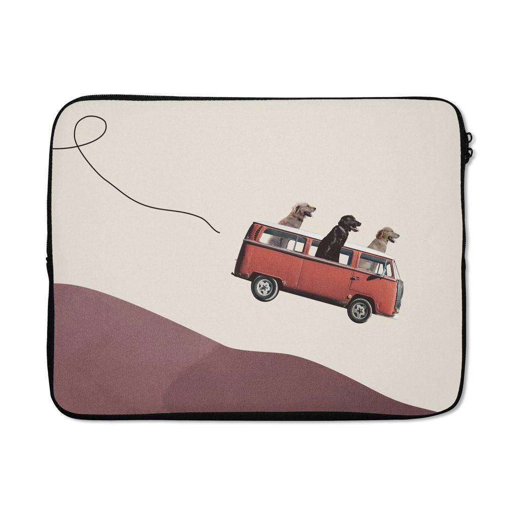 MuchoWow Laptop Hülle 15 Zoll Hund - Retro - Bus Laptoptasche - Laptoptasche - Sleeve - Rundum-Schutz