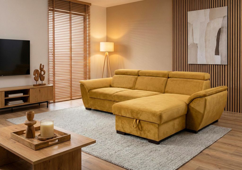 Modernes Ecksofa Stella Gelb mit eleganter Verarbeitung – Polsterecke in stilvollem Design