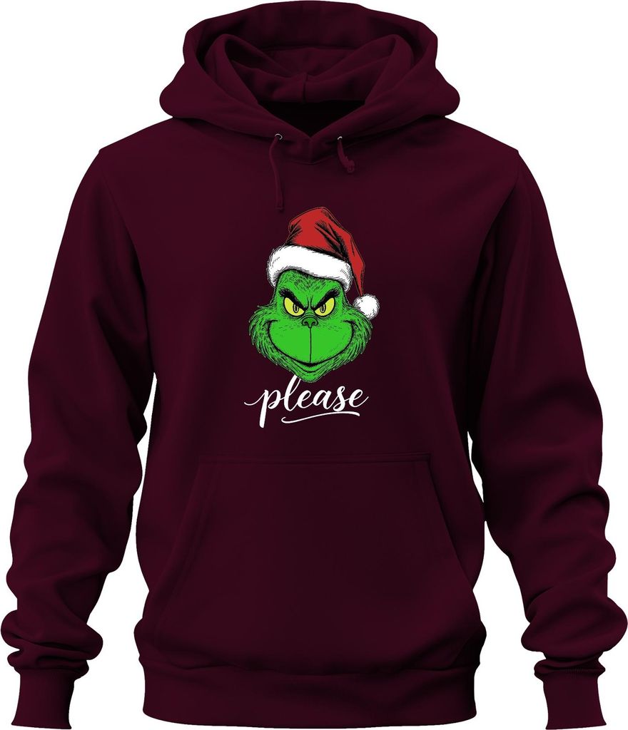 Grinch please Weihnachten Wichtel lustig Geschenk Weihnachtsgrinch Uni Hoodie Kapuzenpullover, Burgundy, L