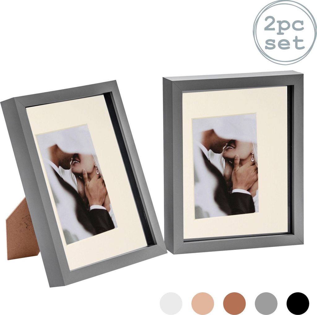 Nicola Spring Stück 2 8 x 10 3D-Schatten-Kasten-Foto-Rahmen-Set - Craft Anzeigen Bilderrahmen mit 4 x 6 Montage - Glas Aperture - Grau / Elfenbein