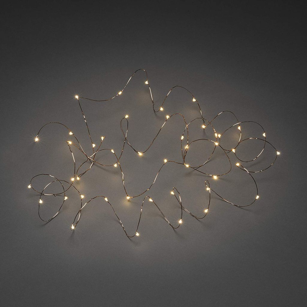 Konstsmide 6387-860 LED Tropfenlichterkette , 100 bernsteinfarbene Dioden, 3V_Innentrafo, kupferfarbener Draht