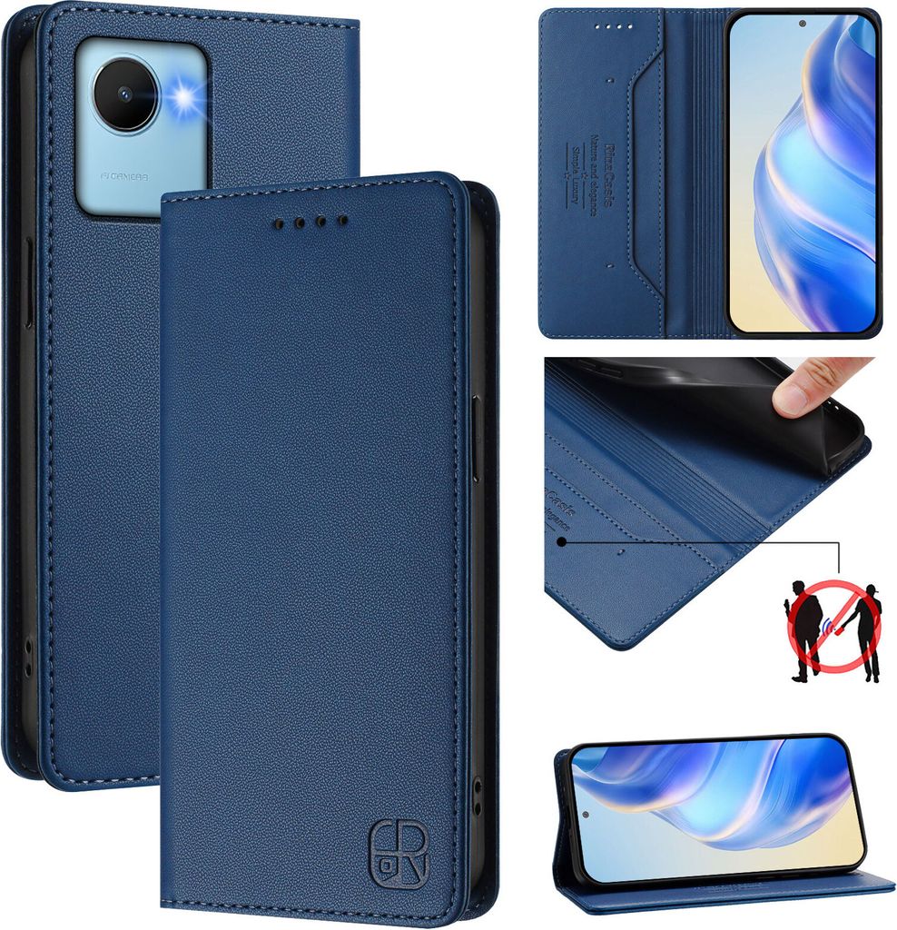 Lederhülle für Realme C30/Realme C30s Hülle Flip Brieftasche Kartenfächern Ständer Schutzhülle Blau