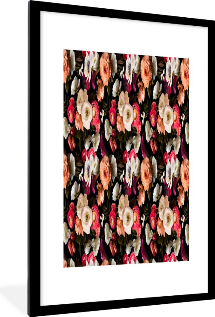 MuchoWow MuchoWow Gerahmtes Poster Blumen - Farbe - Muster 60x90 cm - Poster mit zchwarzem Bilderrahmen - Dekoration - Wandposter Wohnzimmer - ...