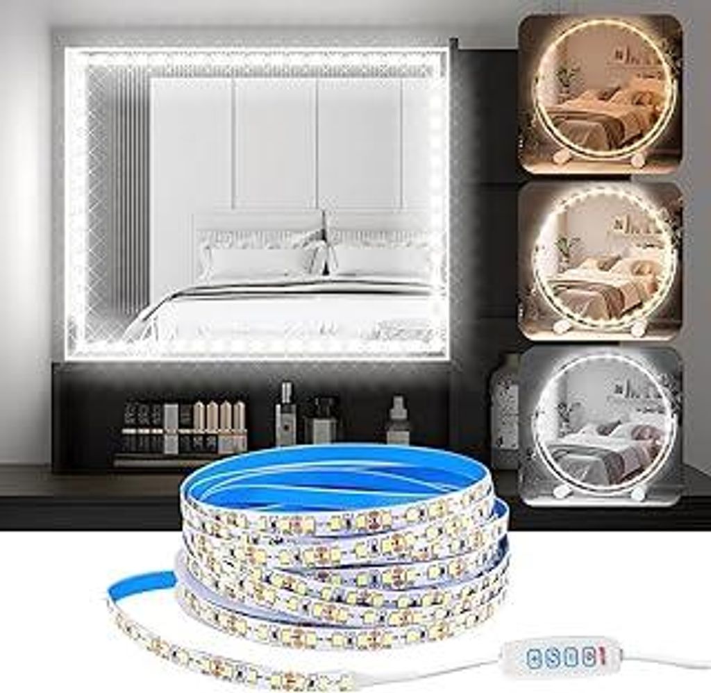 Lhdfyqt 2 Stück Schminktisch Lichtleiste, LED Strip 2M Dimmbar, LED Unterbauleuchte mit Schalter, Schminkleuchte lichtleiste, Makeup Lampe Lichtle...