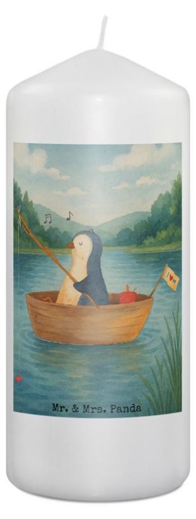 Mr. & Mrs. Panda Kerze Pinguin Angelboot Design 19 x 8 cm - Weiß - Geschenk, Genießen, Boot, Blockkerze, Motivation, Wachskerze, Erinnerungslicht...