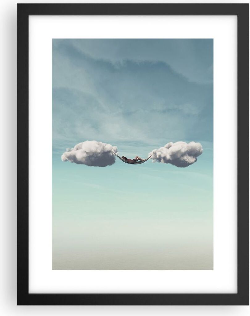 Gerahmtes Poster - Schwarzer Rahmen - Wolken Hängematte Ruhe - 30x40 cm - Wand Bild - Wanddeko - Wandbilder - Kunstposter - Wandposter - Bilderrah...