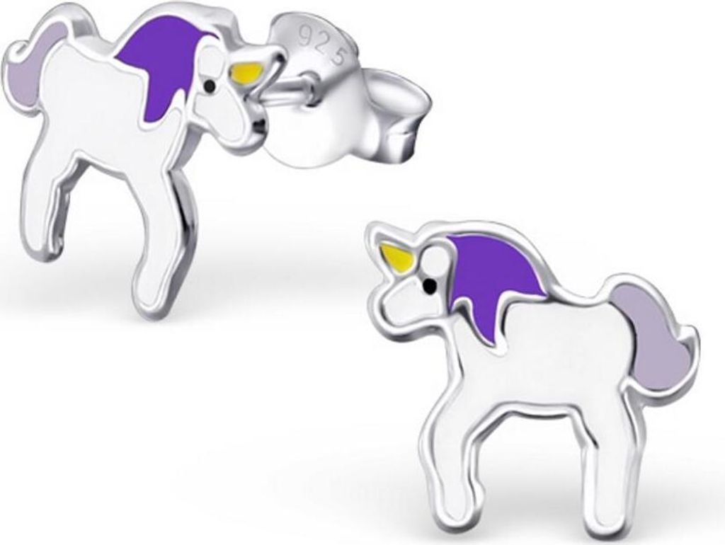 Lila-Gelb - Ohrstecker Einhorn Unicorn aus 925 Silber für Kinder