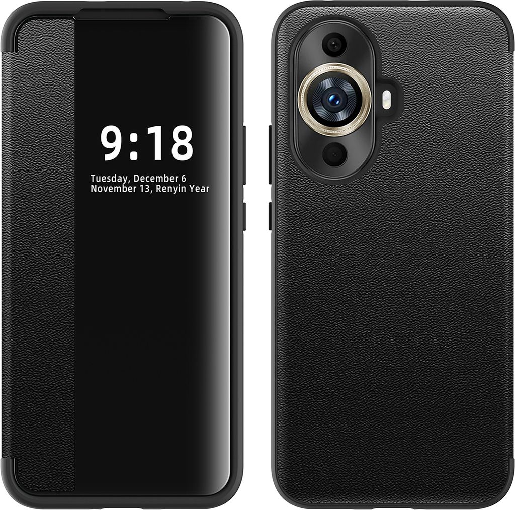 Huawei Nova 11 Hülle, Schlank Kunstleder Klapp Ledertasche Schutzhülle für Huawei Nova 11 Schwarz