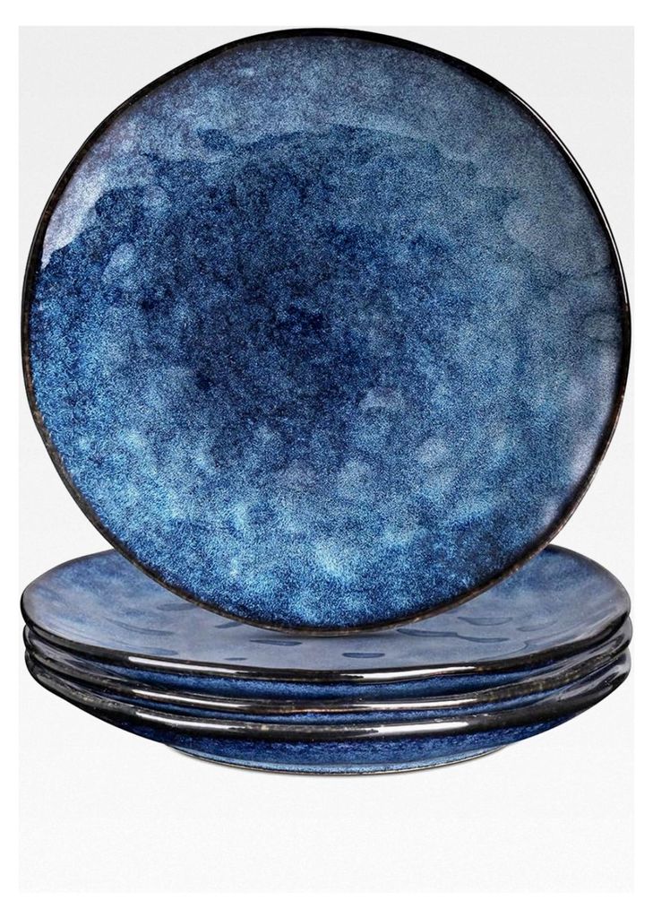 Keramischer Speiseteller, 4er Set, 20,3 cm, Kuchenteller für 4 Personen - Porzellan spülmaschinen- und mikrowellengeeignet (Blau)