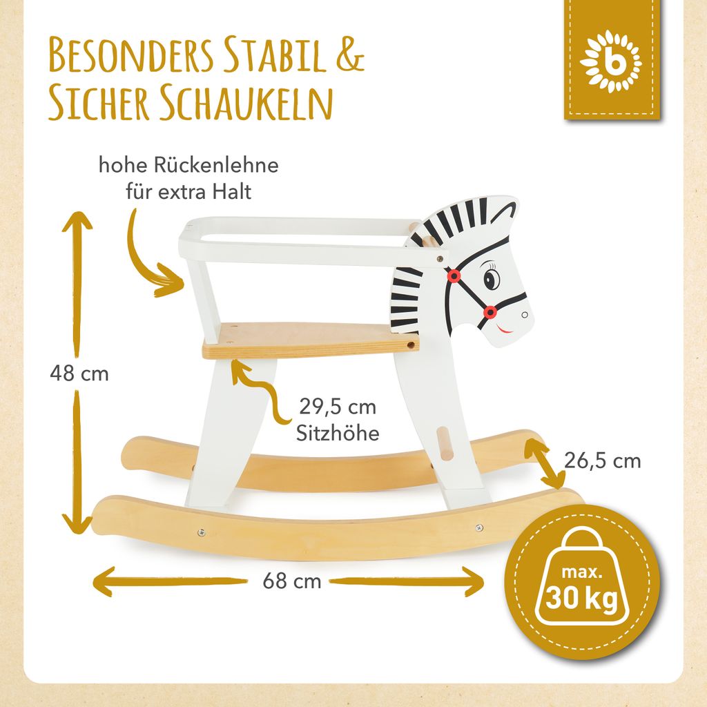 Bieco Zebra Schaukelpferd ab 1 Jahr | Holz Schaukelpferd Produktbild 3