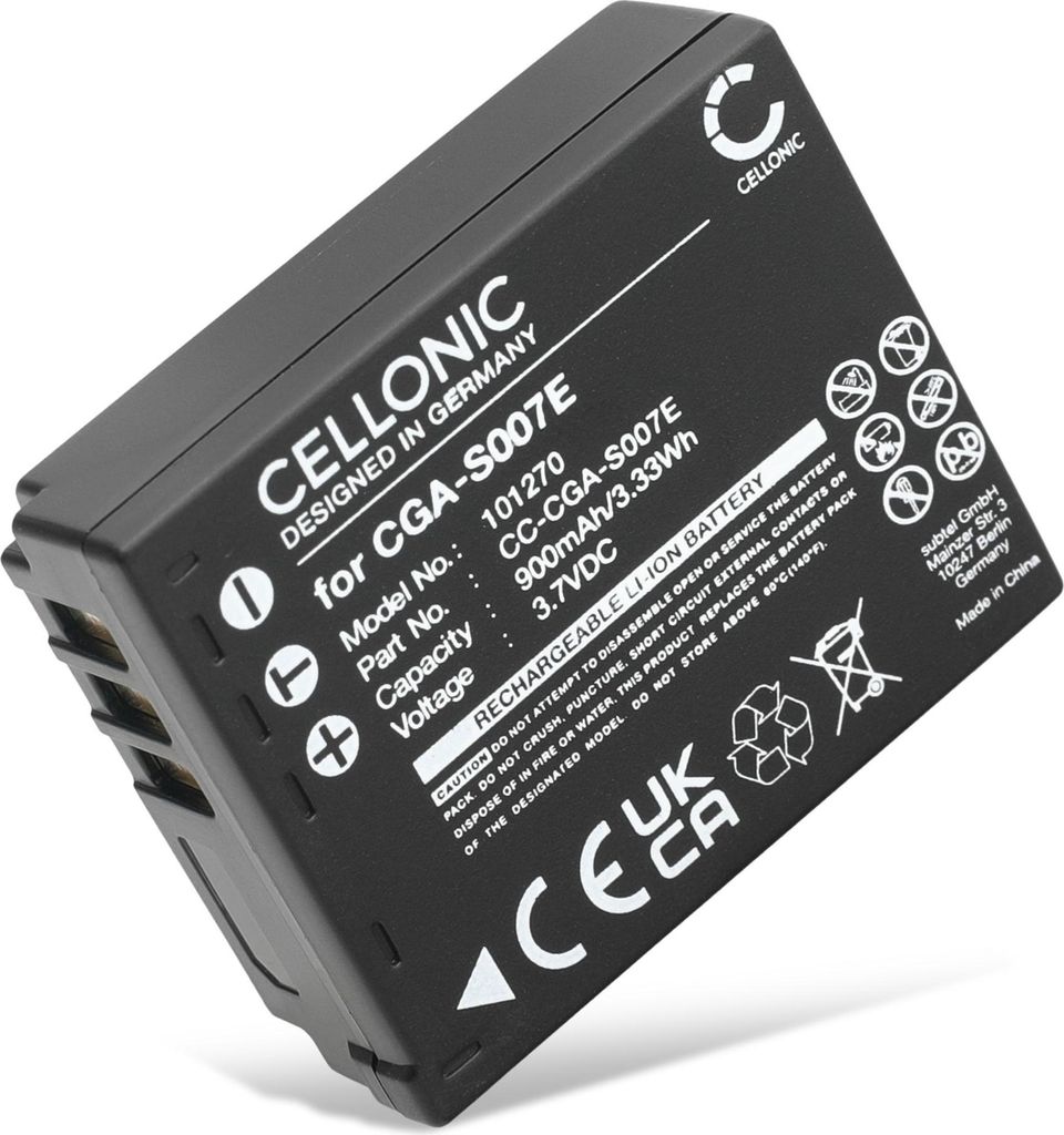 CELLONIC 1x Akku für Kamera Kompatibel mit Panasonic Lumix DMC-TZ5, Lumix DMC-TZ3, Lumix DMC-TZ4, CGA-S007 - (900mAh, 3.7V)