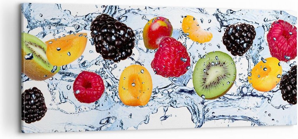 Bild auf Leinwand - Leinwandbild - Wasser Früchte frisch Essen - 100x40cm - Wand Bild - Wanddeko - Leinwanddruck - Bilder - Kunstdruck - Wanddekor...