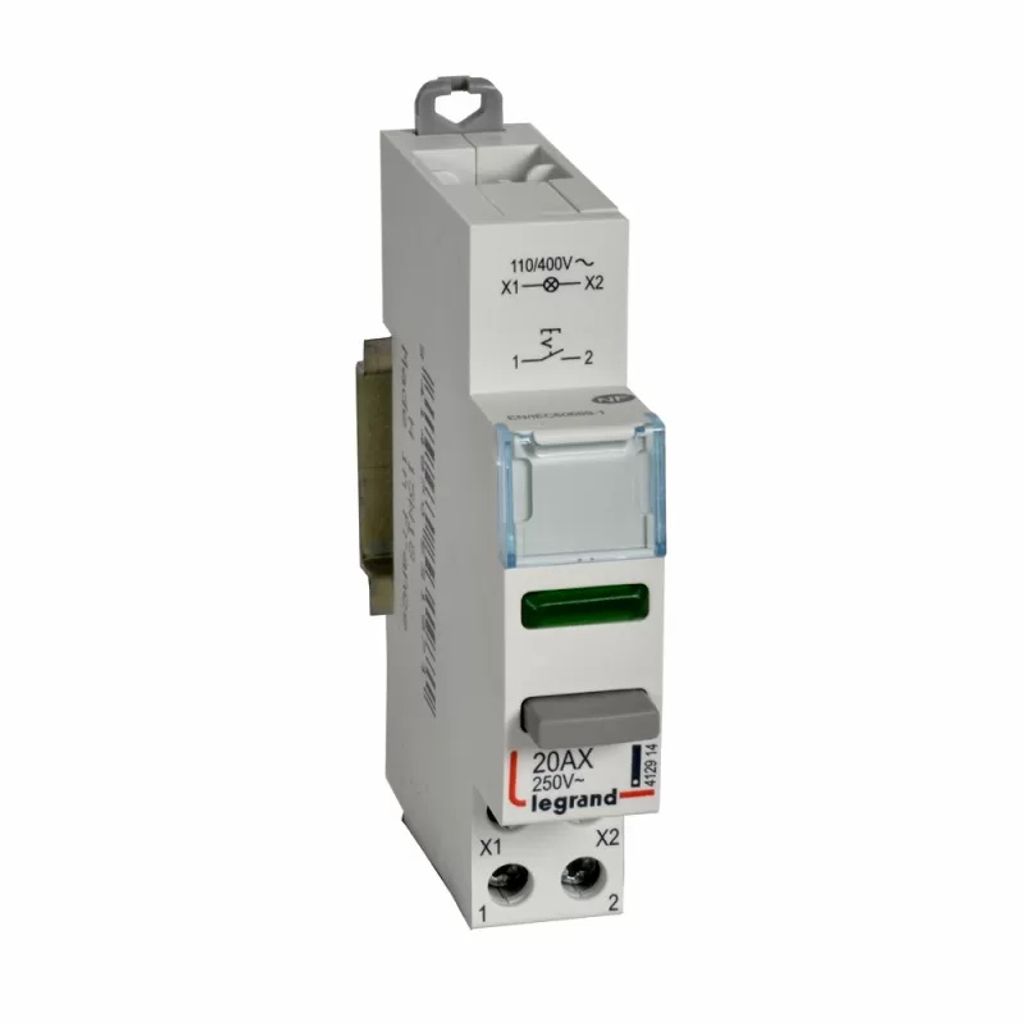Legrand 412914 CX3 Druckschalter 20A 1S+LED grün 110/400VAC/DC AC-12 1TE