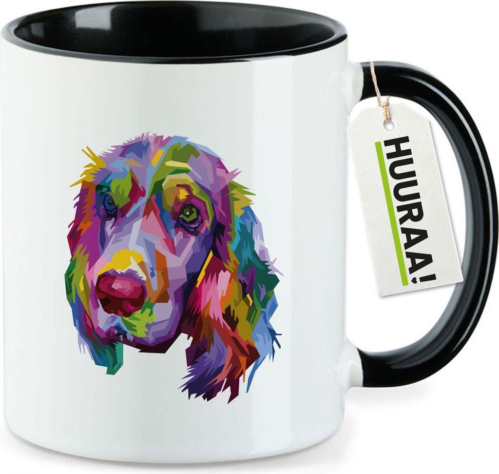 Huuraa Kaffeetasse Cocker Spaniel Colorful 330ml Schwarz Keramik Kaffeebecher Geschenkidee