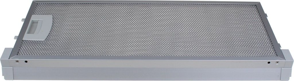 A metal filter for a kitchen hood, shown from a slightly elevated front angle against a white background.
