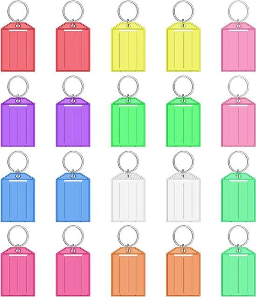 Lot de 20 porte-clés avec étiquette en plastique et 10 couleurs assorties