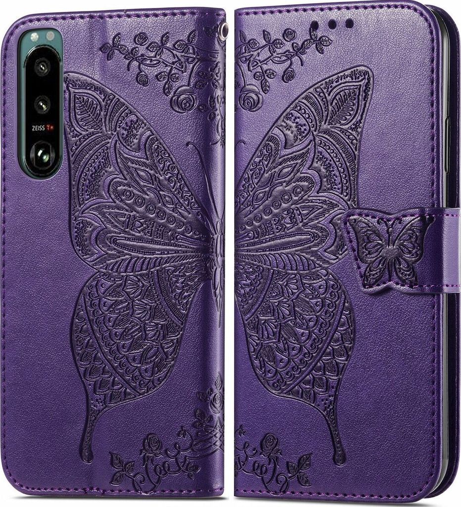 Mobigear Butterfly Sony Xperia 5 IV Hülle Klapphülle Geldbörse - Lila