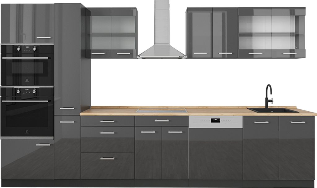 Küchenzeile Vicco R-Line Anthrazit Hochglanz/Anthrazit 350 cm , AP Eiche, Model 53481