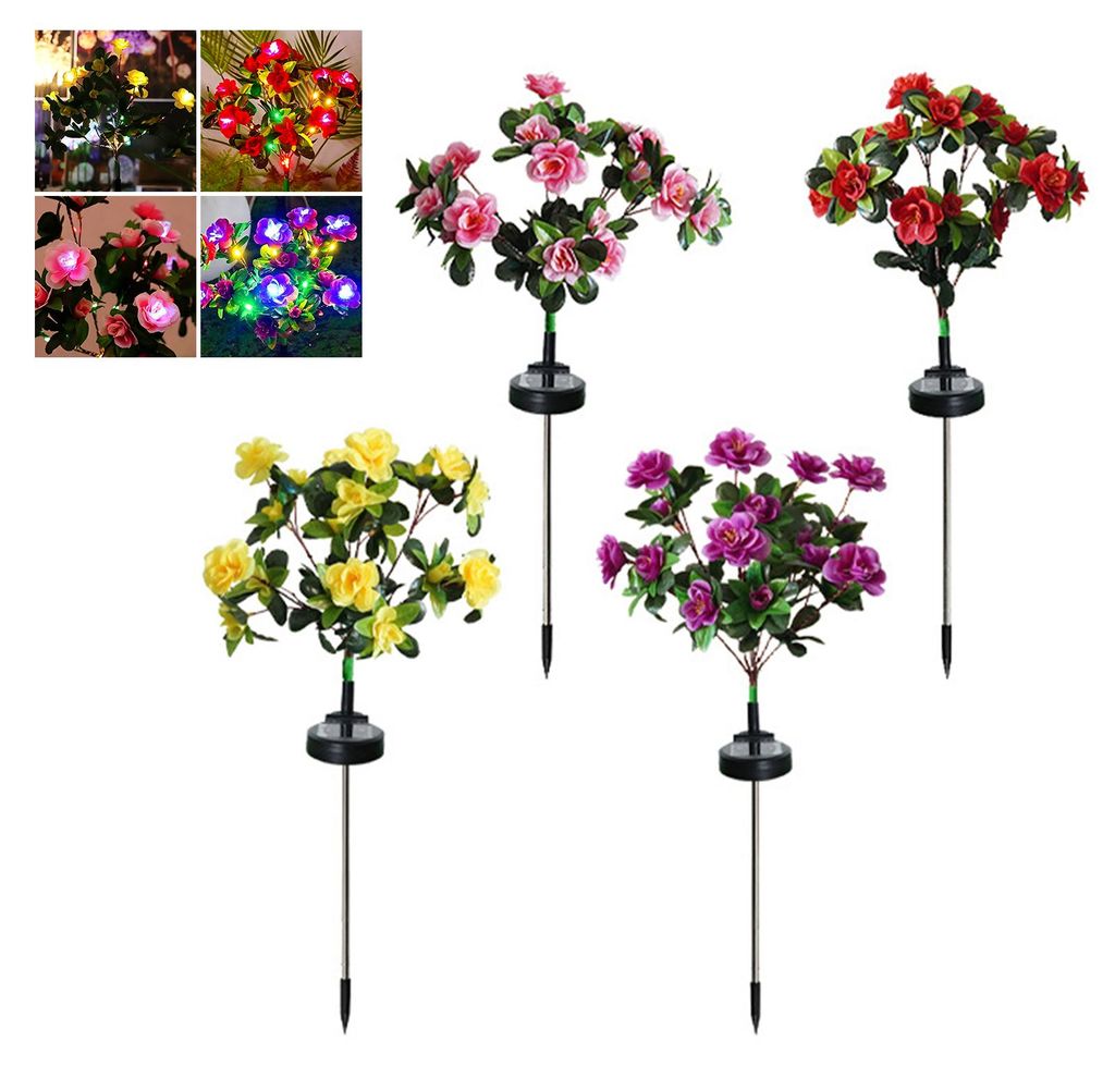 4 künstliche Azaleen-Solarleuchten mit Erdspieß, IP65 wasserdicht, für Garten, Hof, Weg, Terrasse, Rasen, künstliche Blumendekoration, mit 56 LEDs