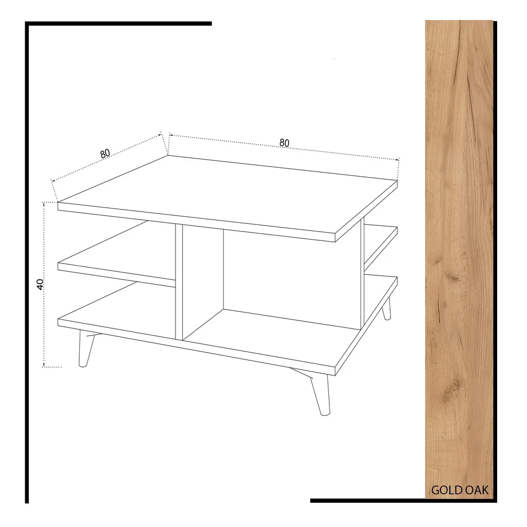 Table basse en chêne pour salon moderne, modèle rectiligne Skull - 4