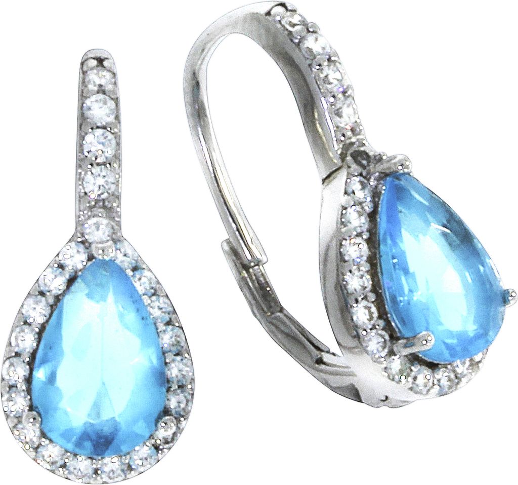 F Ohrhänger 925/- Sterling Silber 2,0cm weiß Glasstein blau 025230017