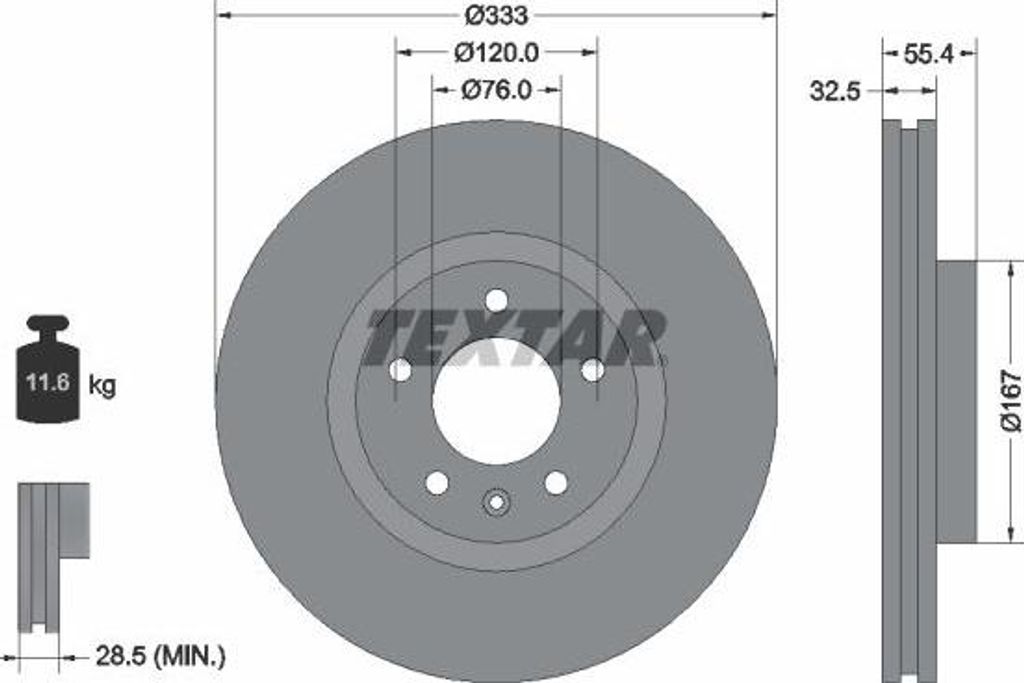 TEXTAR 92121305 Bremsscheibe OE 7H0615301E kompatibel mit Transporter V, Multivan V