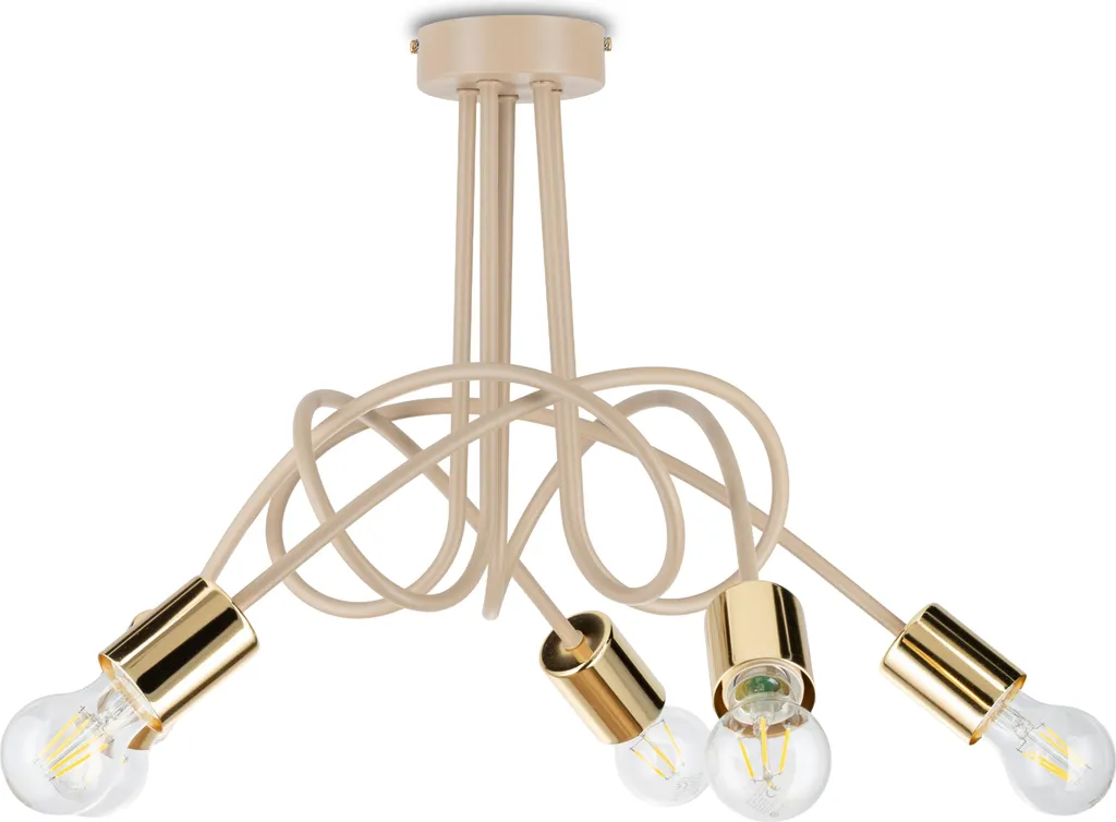 Plafonnier 50cm Kango 5-Flammes : Éclairage Puissant Beige et Or Moderne