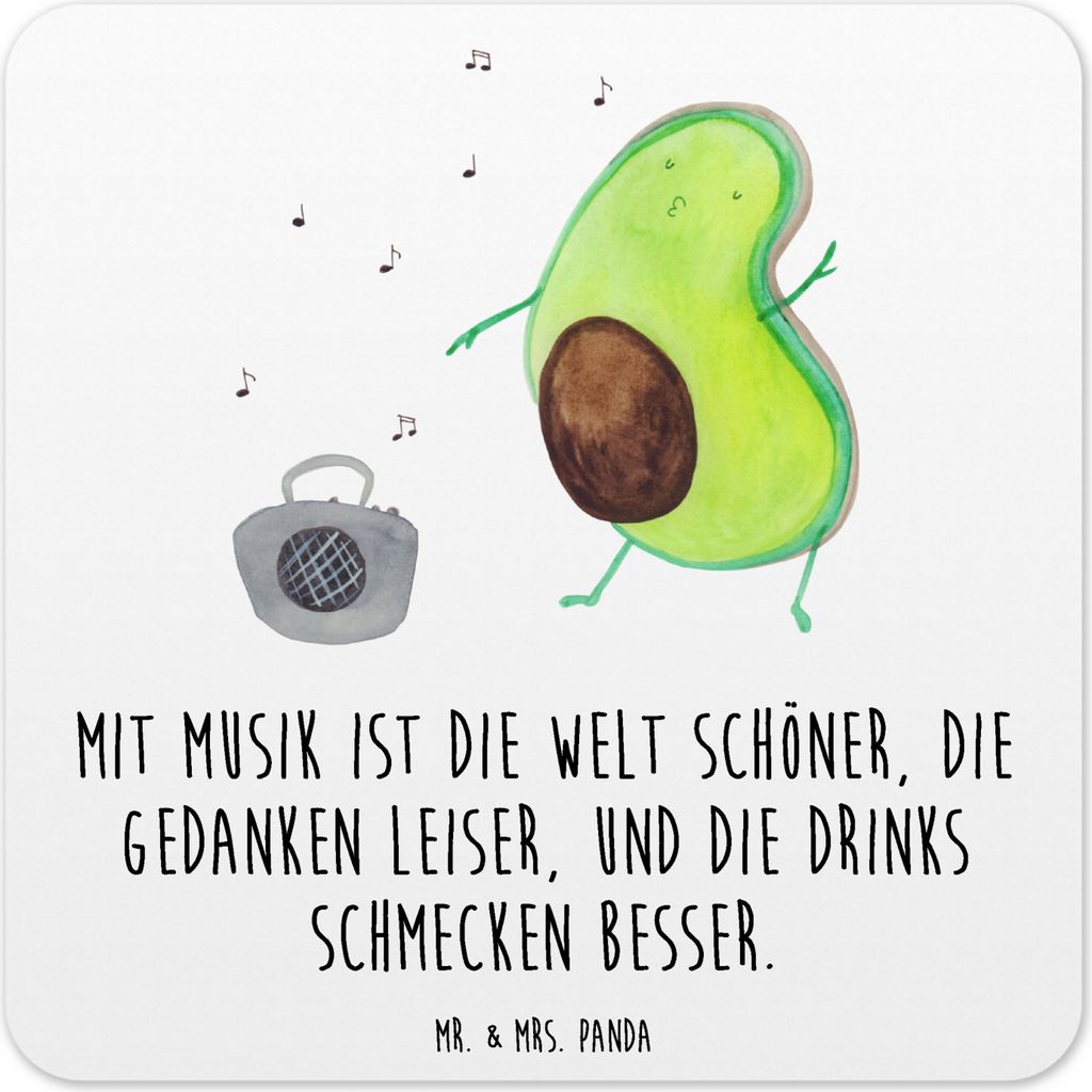 Mr. & Mrs. Panda Untersetzer Set Avocado Tanzen 6er Set - Weiß - Geschenk, Tassenuntersetzer, Gläser, Urlaub, Singen, Tassen, Party, Musik, Tisch...