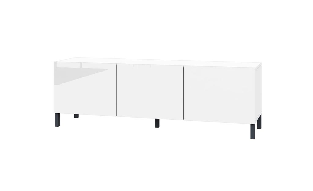 Sophia Lowboard 139 cm 3-türig mit Metallfüßen weiß-glänzend