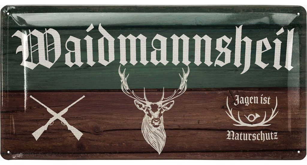 Jäger Blechschild retro WAIDMANNSHEIL - Schild Jäger als Produktbild 