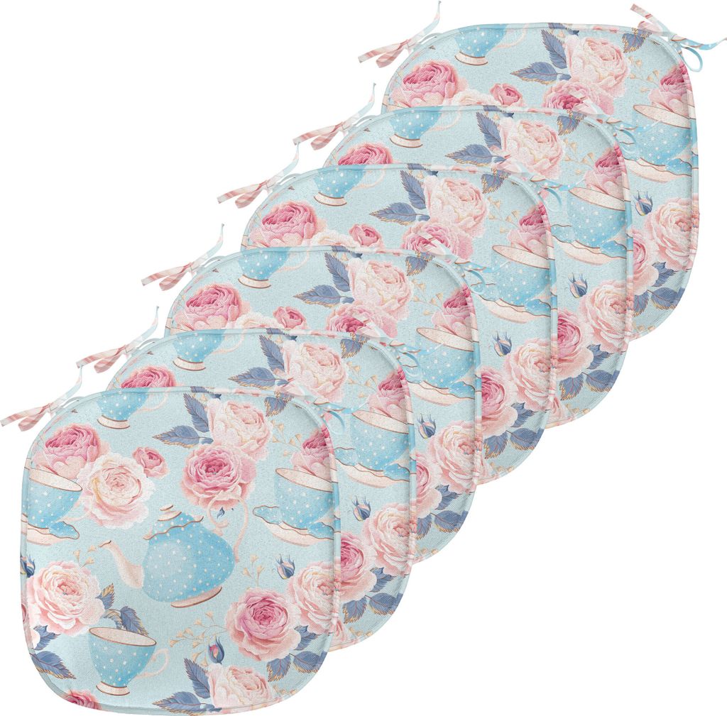 ABAKUHAUS Jahrgang Polster für Esszimmerstühle, Blumen-Rosen-Teekanne, Dekoratives wasserfestes Kissen mit Riemen für Küchensitze, 40 cm x 40 c...
