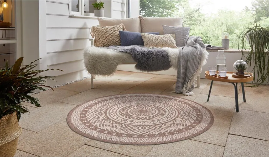 Tapis de Salon Rond Gloria Marron 160cm - Style Scandinave et Cosy