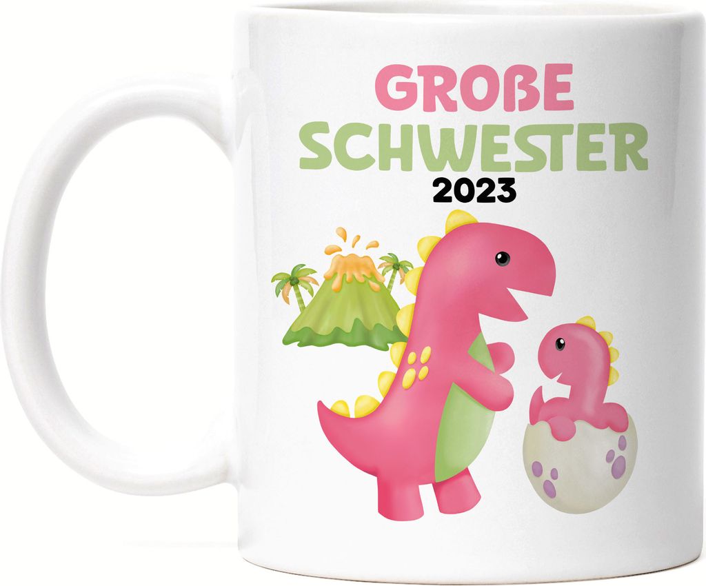 Große Schwester 2023 Tasse Weiß Baby Geburt Geschwister Familie Liebe Geborgenheit Kleinkind Geborgenheit Ei