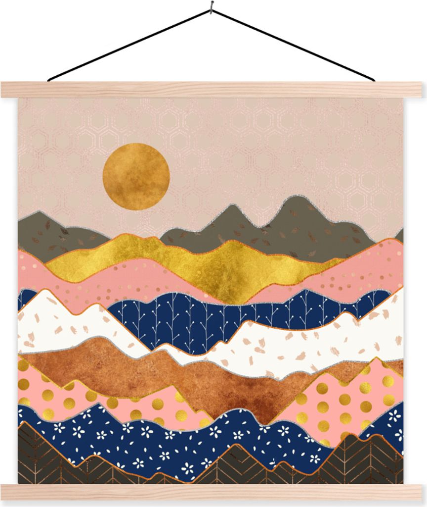 MuchoWow Textilposter Muster - Gold - Pastell 60x60 cm mit holzfarbenen Rahmen - Wanddekoration