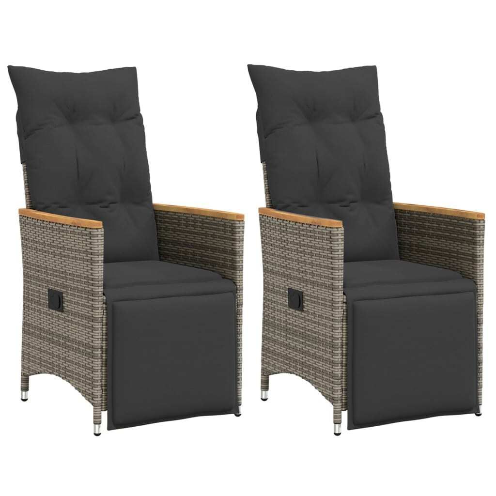 Design Gartensessel mit Kissen 2 Stk. Verstellbar Grau Poly Rattan, Gartenstühle 2024 Neu