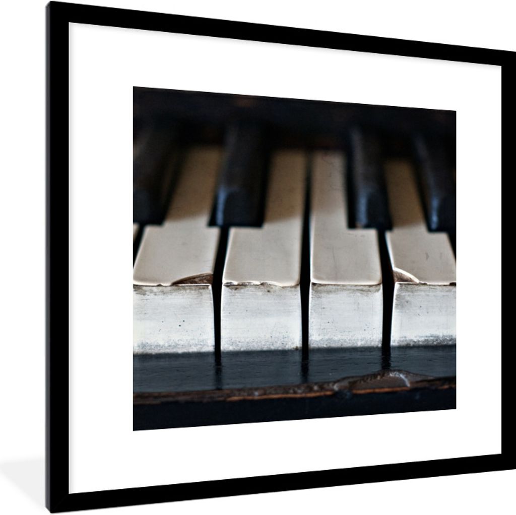 MuchoWow Gerahmtes Poster Die Tasten eines antiken Klaviers 40x40 cm - Poster mit Schwarzem Bilderrahmen Wandposter Rahmen Foto Bilder - Poster -...