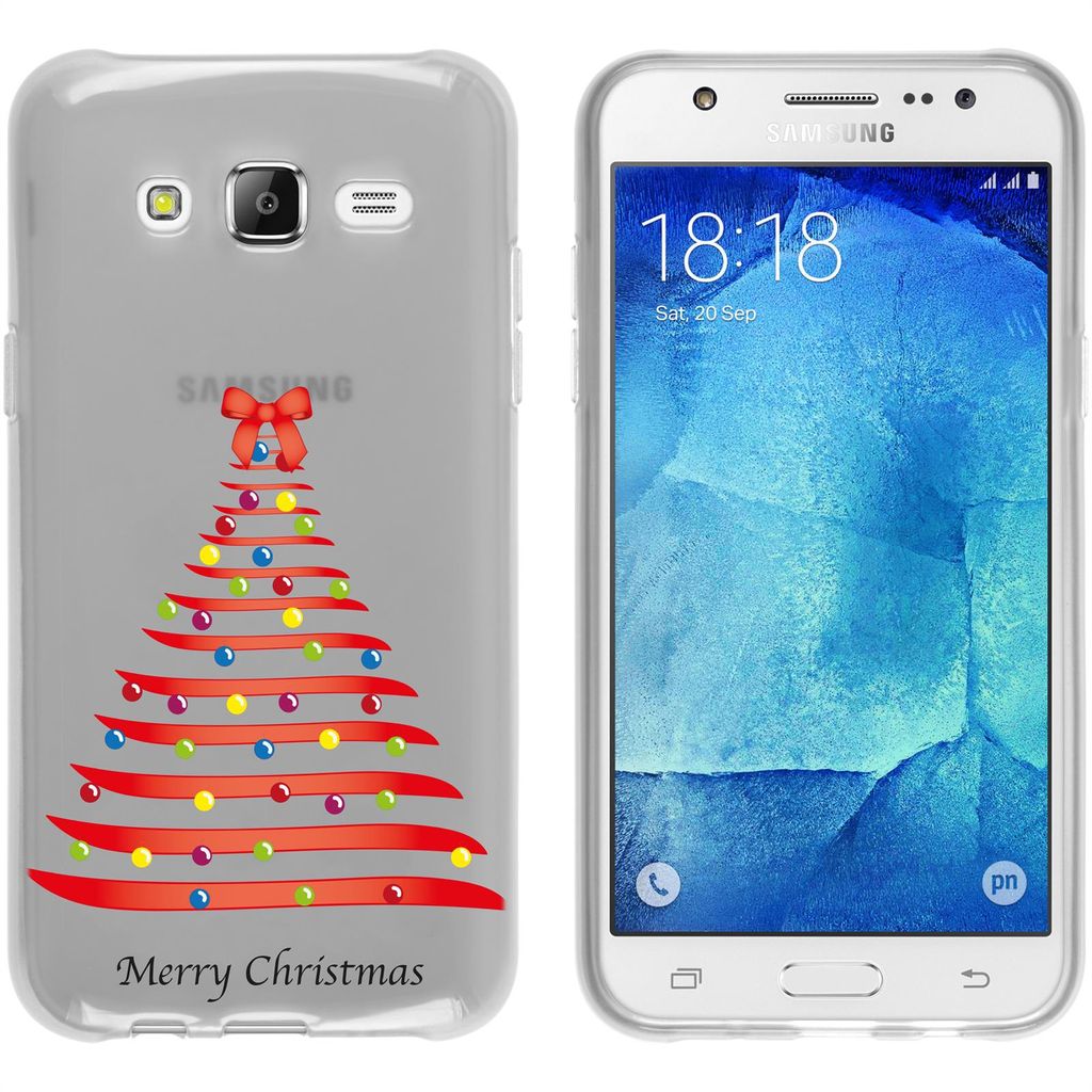 PhoneNatic Case kompatibel mit Samsung Galaxy J5 (2015 - J500) Silikon-Hülle X Mas Weihnachten Weihnachtsbaum M1